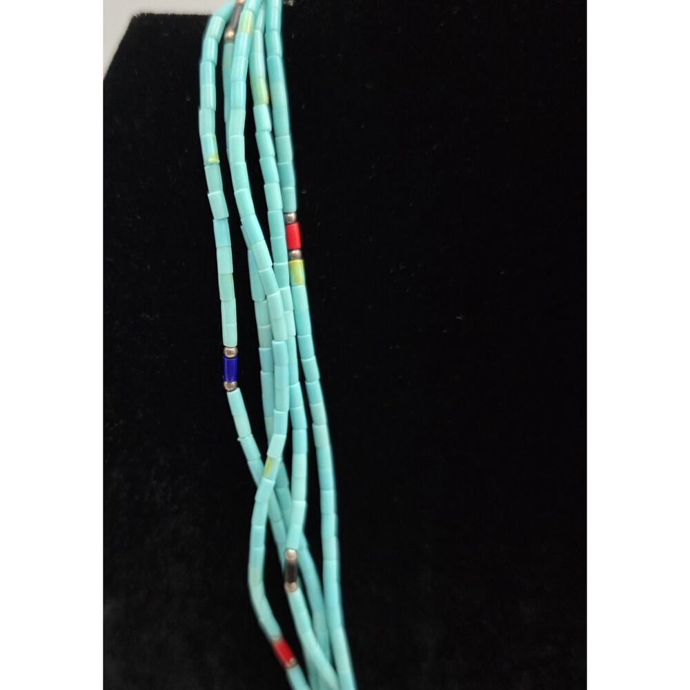 Navajo Turquoise Heishi Necklace Mountain Kingman Turquoise 5 Strands 16 inches - Picture 2 of 10